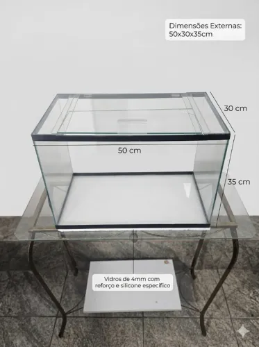 Aquario 50 litros medidas 50x30x35 em vidro de 4mm com trava reforçado