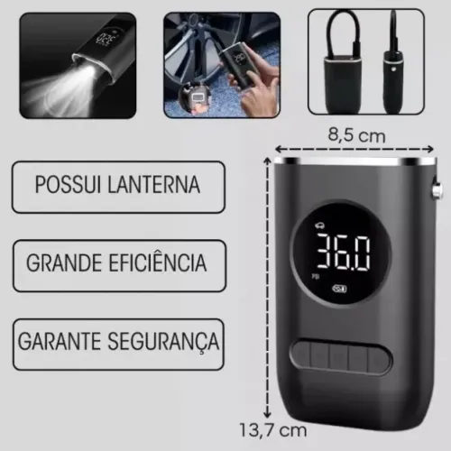 Compressor de Ar Portátil Digital 12V - Calibrador Rápido para Carro, Moto e Bike