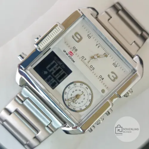 Relógio VA VA VOOM 2571 3ATM - À Prova D'água Militar Prata Aço Inoxidável Prata