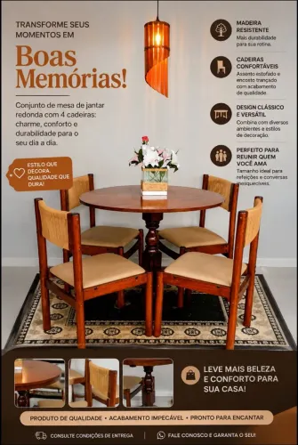Mesa de jantar em madeira.