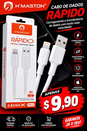 Cabo de carregamento para iPhone ultra rápido