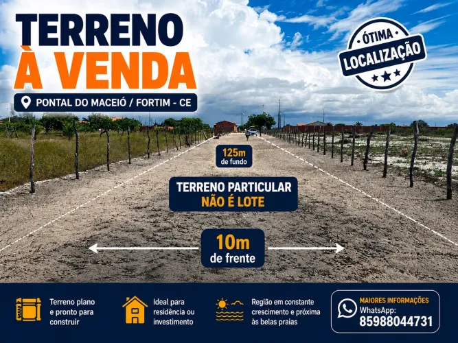 Terreno à Venda em Fortim CE - 10 de frente x125 de fundo Próximo à Praia
