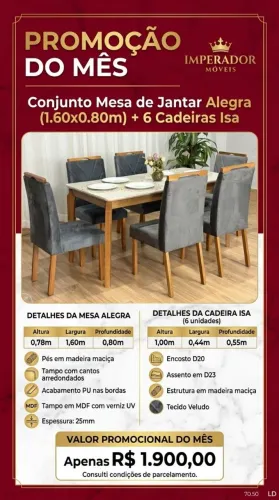 Conjunto Mesa de Jantar Alegra + 6 Cadeiras