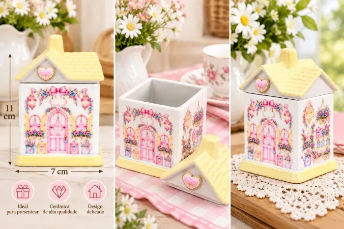 Casinha Decorativa de Cerâmica com Tampa - Delicada e Charmosa