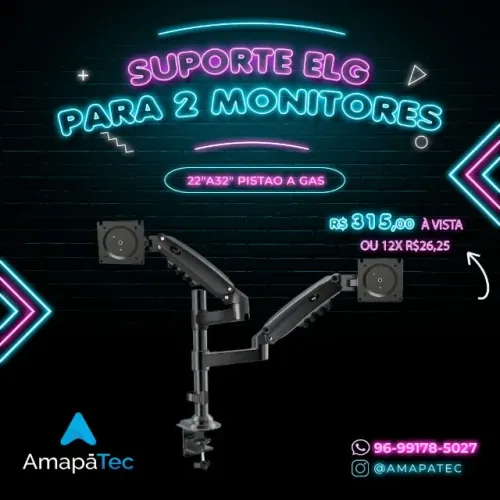 Suporte com  Pistão a Gás para 2 Monitores  22'' a 32'' ELG