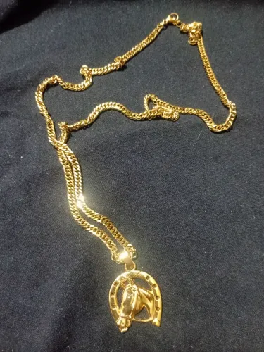 Cordão masculino dourado com pingente de ferradura e cavalo*novo*!