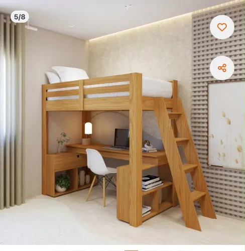 Cama Office Solteiro Adulto com Escrivaninha Star Light da Casatema na cor freijó