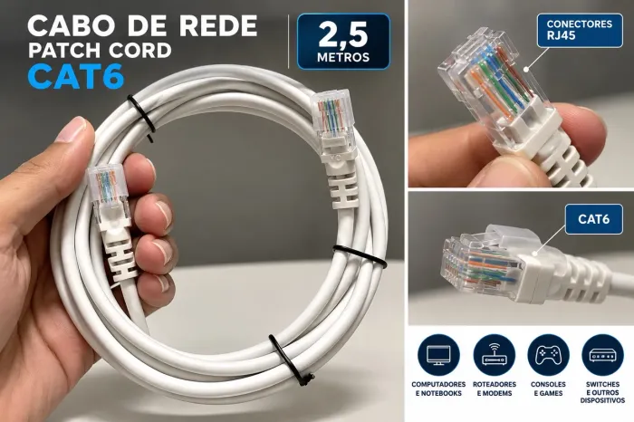 Cabo de Rede (Path Cord) Cat6 - Branco 2,5m