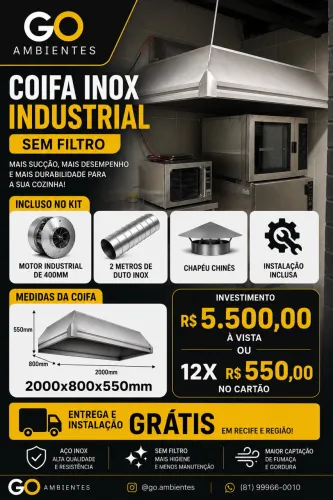 Coifa em aço inox completa.