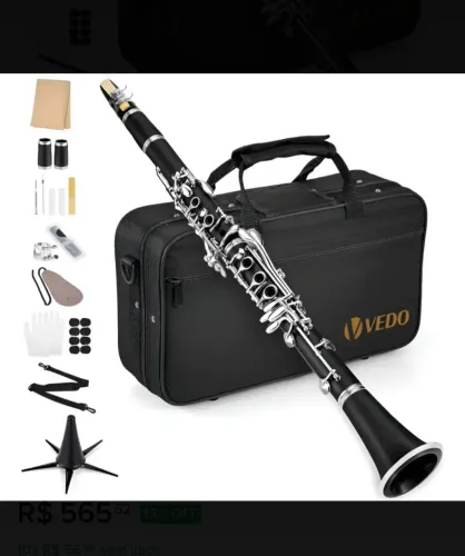 Clarinete Si Bemol Bb 17 chaves estojo case preto