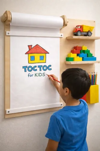 Quadro de desenho infantil parede porta rolo de papel com prateleiras