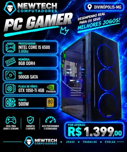 CPU Gamer Core i5 6500 3.60Ghz / Mem 8Gb / HD 500Gb / GTX 1050-Ti 4Gb (aceito cartão)