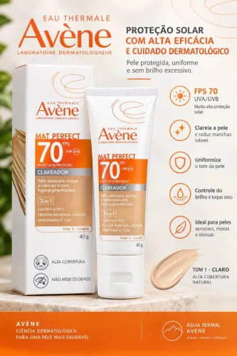 Protetor Solar Avène Mat Perfect FPS 70 Clareador - Tom 1 Claro 40g