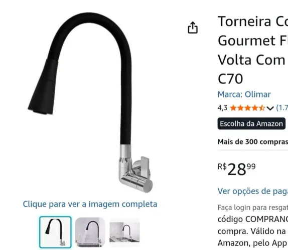 Torneira Cozinha Parede Gourmet Flexível 1/4 De Volta Com Chuveirinho -C70