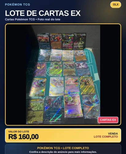LOTE COM 20 CARTAS POKÉMON EX -