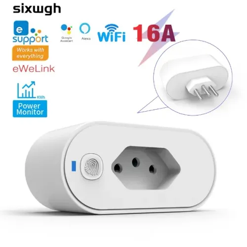 Tomada Inteligente Wifi 16A Medidor Consumo Funciona Com Alexa