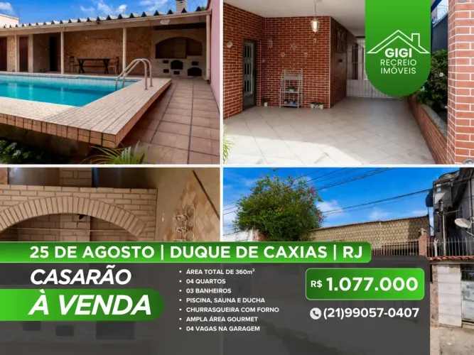 Casarão | 4 Quartos | Piscina | Churrasqueira | Sauna | Espaço Gourmet | Duque de Caxias -