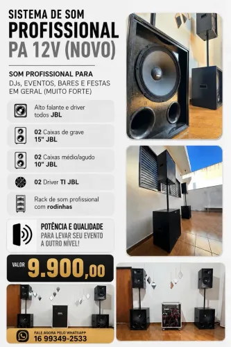 Sistema de som profissional 12V novo