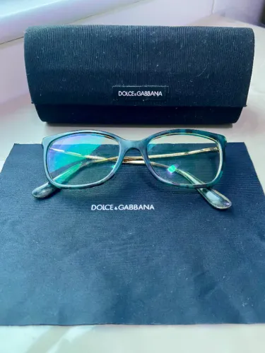 Armação de óculos, Dolce & Gabbana, cor: mesclado azul com preto, aste dourada