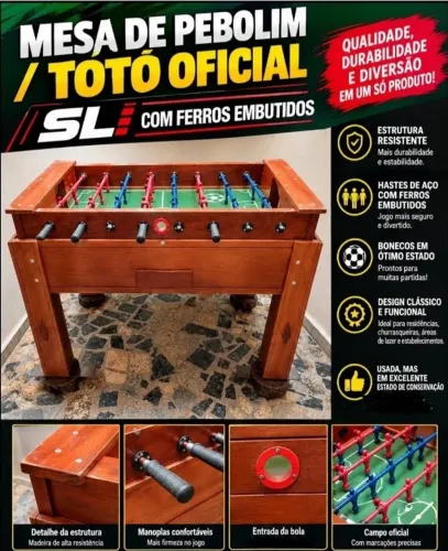 Mesa de Pebolim SL com ferros embutidos