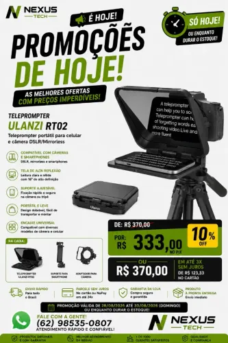 Teleprompter Ulanzi RT02 para Celular e Câmera DSLR Mirrorless