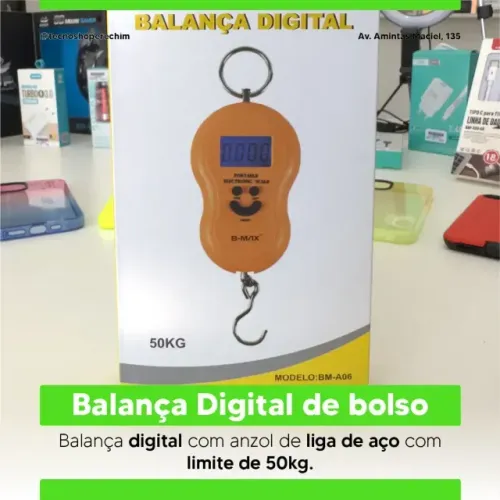 Balança Digital de bolso  ? Gancho feito com liga de aço ? Carga máxima até 50kg ? Peso da