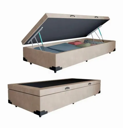 Cama box baú solteiro em Suede bege