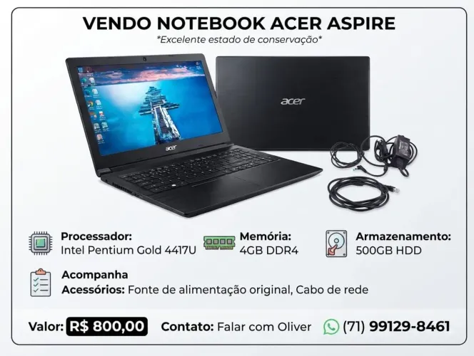 Vende um notebook Acer valor de 800 reais 