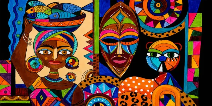 Obra  tema Afro-brasileira acrílica sobre tela 