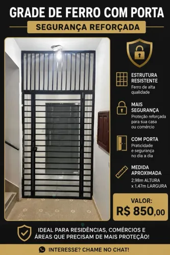 GRADE DE FERRO COM PORTA - SEGURANÇA REFORÇADA