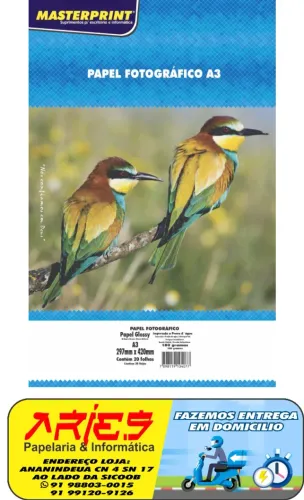 PAPEL FOTO GLOSSY A3 180G 20 FOLHAS MASTERPRINT