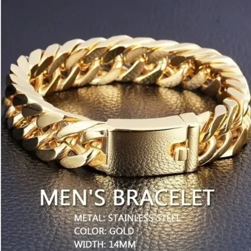 Bracelete Masculino Dourado em Aço Inoxidável - Estilo e Alta Qualidade