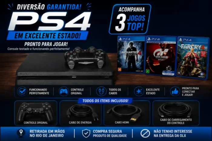 PS4 + CONTROLE ORIGINAL + 3 JOGOS | EXCELENTE ESTADO