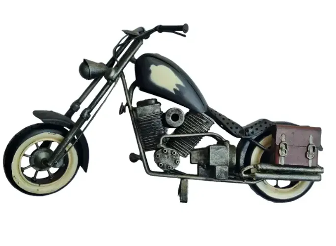 * 2 Miniaturas Motos Chopper (1 Preta & 1 Amarela) em Metal Artesanal Decoração Vintage