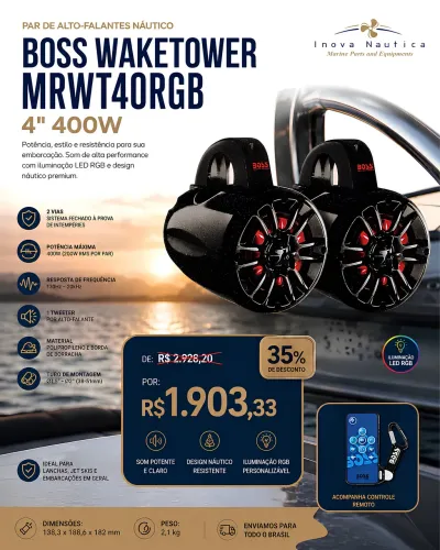 PAR DE ALTO-FALANTES NÁUTICOS BOSS WAKETOWER (MRWT40RGB)