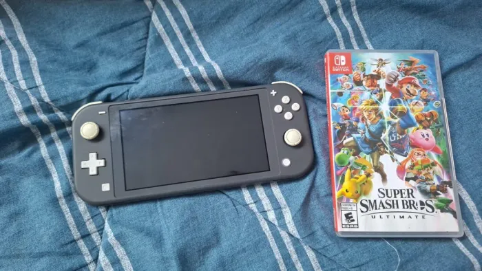 Nintendo Switch Lite + Super Smash Bros Ultimate.