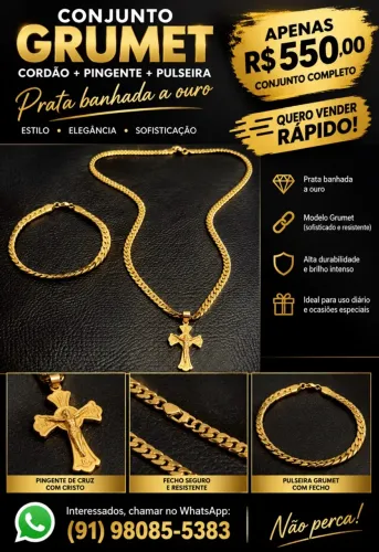 CONJUNTO GRUMET PRATA BANHADO A OURO 18K