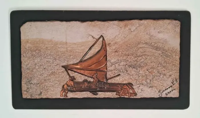 Quadro Pedra fossilizada e Cobre, Ass.: Johannes Wilhelmus V. Dartelen (49,5x24) de 1980.