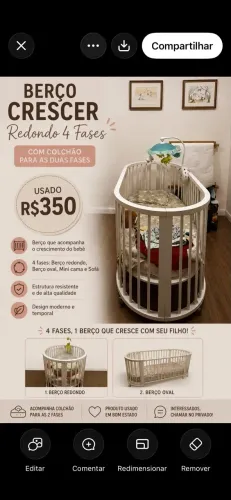 Berço Crescer Redondo 4 Fases Com Colchão para as duas fases usado R$350