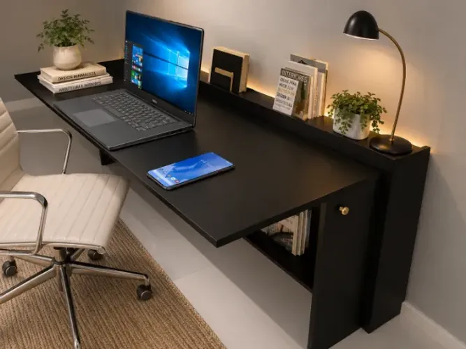Mesa Negretta Top Multifuncional . Dobrável com Armário para guardar livros notebook