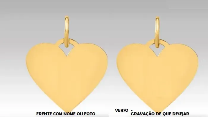 Pingente Coração com Foto ou Nome a laiser Ouro 18 Kilates Peso 1.50 Gramas 15 mm