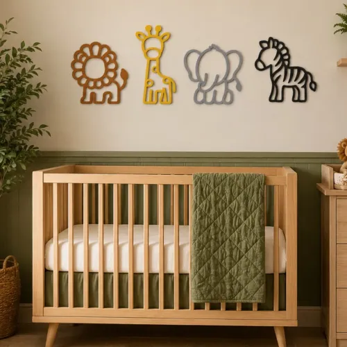 Kit Decoração Para Quarto/Porta de bebê - Leãozinho, vaquinha, elefante.