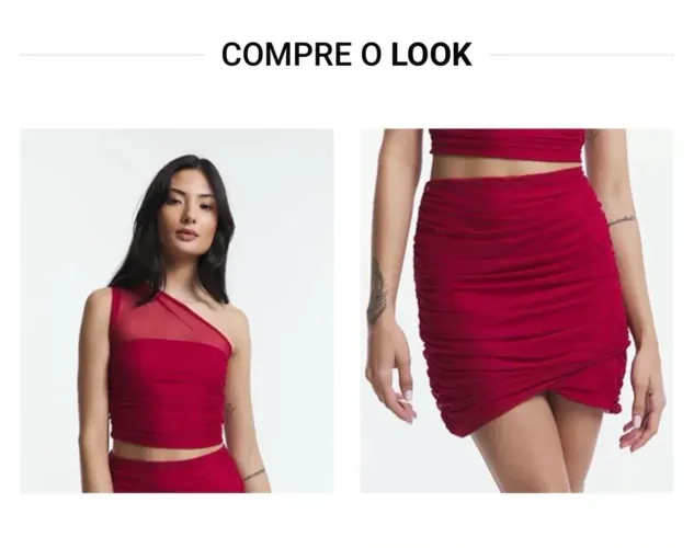 Conjunto saia e cropped cetim vermelho 