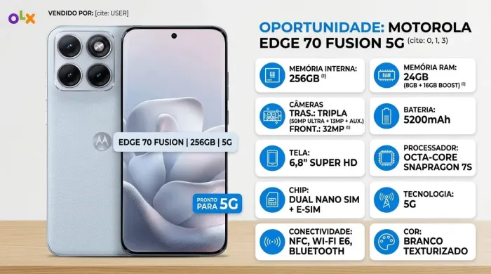 Smartphone Motorola Edge 70 Fusion 256GB 8GB RAM - CELULAR NOVO LANÇAMENTO NA CAIXA