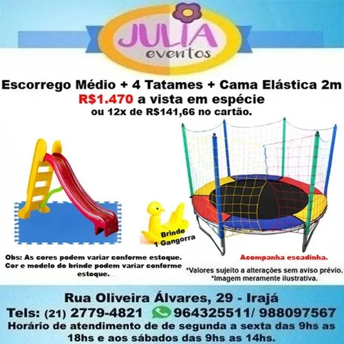 Cama Elástica 2m + 1 Escorrego Médio + 1 Tatame