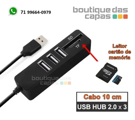 Hub 3 portas Usb 2.0 Com Leitor De Cartão memória micro sd Sd-tf knup Kp-t117 computador