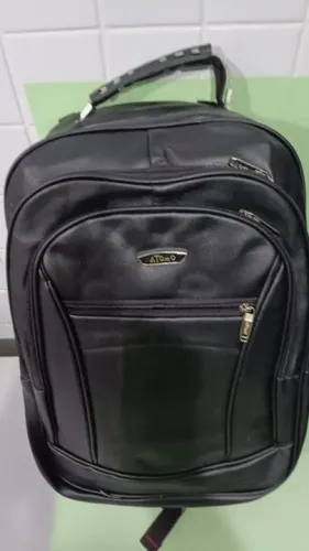 Mochila de Couro Sintético Grande 3 divisões Alça Cabo de Aço Notebook Trabalho z794