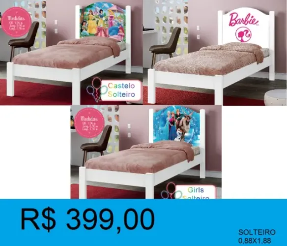 Cama solteiro barbie - Princesas- Marvel - Herois- Entrega e montagem inclusa