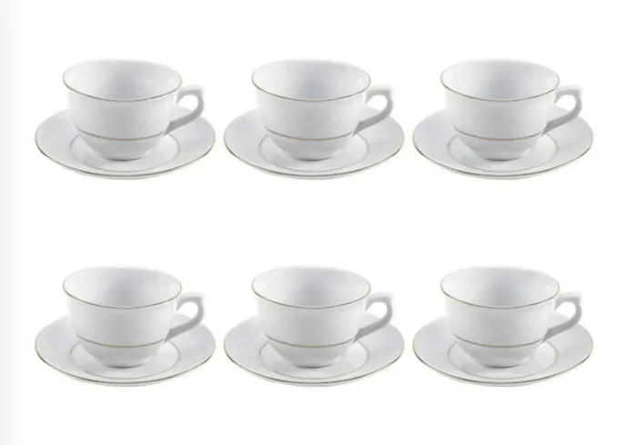 Jogo De Xícaras Com Pires Royal Havan Casa 12 Peças - Porcelana