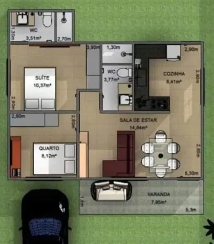 Construção de casa com 2 quartos, sendo 1 suite, de laje, 62m2, R$ 74.400 +frete